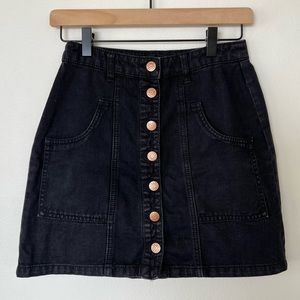 Stradivarius Washed Black Button Fromt Denim Mini Skirt